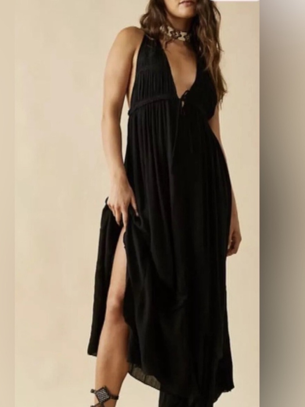 Free People Black Endless Summer Showstopper Plunging V-Neck Maxi Dress